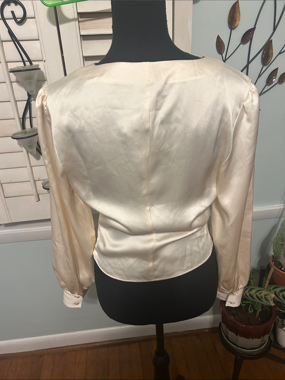 Sincerely Jules Cream Satin V-Neck Button Front Blouse - Picture 8 of 8